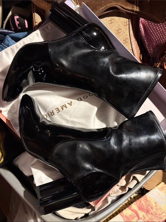 Louis Vuitton Shoes - Black Patent Mid-Calf Block Heel Boots